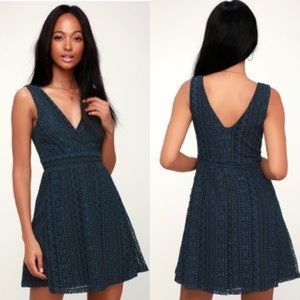 Lulu’s You Complete Me Navy Blue Skater Dress